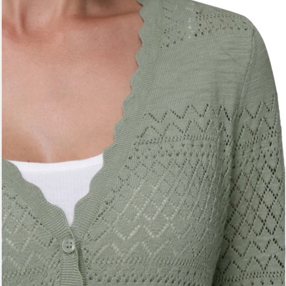 FRYE NWT Pointelle Green Women's Knit Cardigan Sweater - Picture 2 of 12